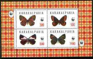 Karakalpakia Republic 1998 WWF - Butterflies perf sheetlet containing complete set of 4 values unmounted mint, stamps on wwf    butterflies, stamps on  wwf , stamps on 
