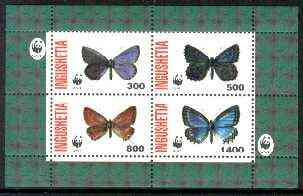 Ingushetia Republic 1998 WWF - Butterflies perf sheetlet containing complete set of 4 values unmounted mint, stamps on wwf    butterflies, stamps on  wwf , stamps on 