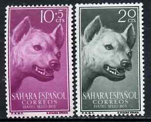 Spanish Sahara 1957 Head of Hyena set of 2 from Colonial Stamp Day set, SG 139 & 141 unmounted mint*, stamps on hyena