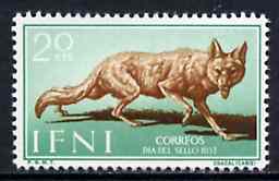 Ifni 1957 Golden Jackal 20c from Colonial Stamp Day set, SG 138 unmounted mint*, stamps on jackal    dogs