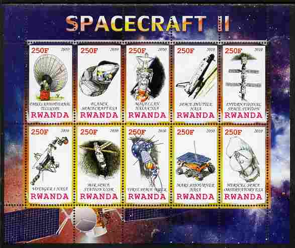 Rwanda 2010 Spacecraft #02 perf sheetlet containing 10 values unmounted mint, stamps on , stamps on  stamps on space, stamps on  stamps on rockets