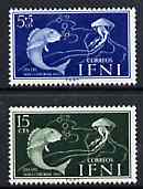 Ifni 1953 Fish & Jellyfish set of 2 values from Colonial Stamp Day set unmounted mint, SG 97 & 99, stamps on fish     marine-life