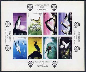 St Kilda 1968 Birds imperf m/sheet containing complete set of 8 (produced by National Trust for Scotland) unmounted mint, stamps on birds    auk    wren    gannets    shag   petrel    guillemot     kittiwake    puffin, stamps on scots, stamps on scotland
