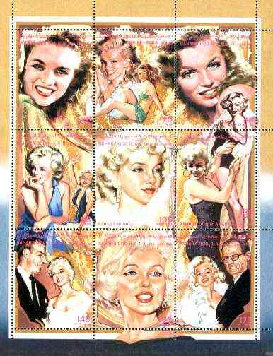 Sahara Republic 1996 Marilyn Monroe composite perf sheetlet containing 9 values unmounted mint, stamps on music, stamps on personalities, stamps on entertainments, stamps on films, stamps on cinema, stamps on marilyn monroe
