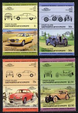 St Vincent - Union Island 1985 Cars #1 (Leaders of the World) set of 8 unmounted mint, stamps on cars    locomobile     alfa     allard    lancia