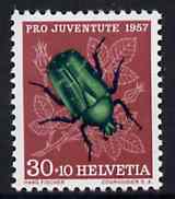 Switzerland 1957 Pro Juventute 30c + 10c Beetle unmounted mint, SG J160*, stamps on insects