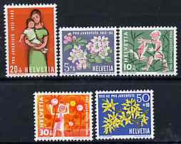 Switzerland 1962 Pro Juventute set of 5 (Flowers & Children) unmounted mint SG J187-91*, stamps on flowers     children