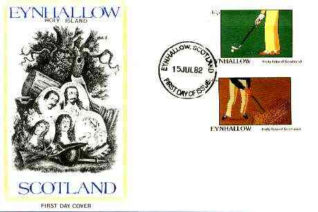 Eynhallow 1982 Golf imperf set of 2 on cover with first day cancel (15th July 1982 - first day of the Open), stamps on golf  sport