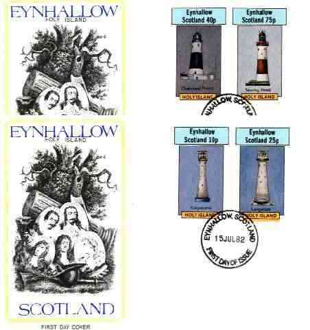 Eynhallow 1982 Lighthouses imperf set of 4 values (10p to 75p) on two covers with first day cancels, stamps on lighthouses     ships       rescue