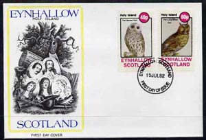 Eynhallow 1982 Owls (Barred Owl & Long-Eared Owl) perf set of 2 values (40p & 60p) on cover with first day cancel, stamps on birds, stamps on birds of prey, stamps on owls