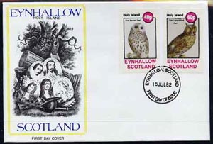 Eynhallow 1982 Owls (Barred Owl & Lonf-Eared Owl) imperf set of 2 values (40p & 60p) on cover with first day cancel, stamps on birds, stamps on birds of prey, stamps on owls