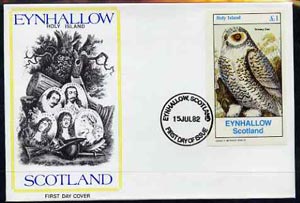 Eynhallow 1982 Snowy Owl imperf souvenir sheet (\A31 value) on cover with first day cancel, stamps on birds, stamps on birds of prey, stamps on owls