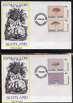 Eynhallow 1982 Fungi (Stump Puffball etc) perf set of 4 values (10p to 75p) on two covers with first day cancels, stamps on fungi