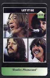 Telephone Card - Beatles £10 phone card #01 showing the 4 portraits Let it Be, stamps on beatles      pops      entertainments    music