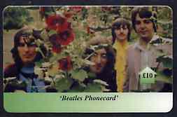 Telephone Card - Beatles £10 phone card #03 showing the 4 with Flowers, stamps on beatles      pops      entertainments    music