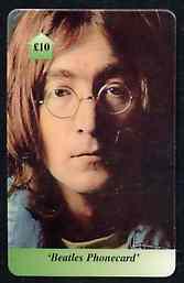 Telephone Card - Beatles £10 phone card #05 showing portrait of John, stamps on beatles      pops      entertainments    music