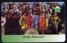 Telephone Card - Beatles £10 phone card #10 showing Crowd Scene 'Sargeant Pepper', stamps on beatles      pops      entertainments    music