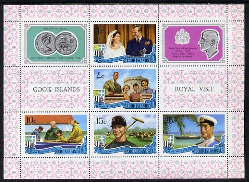 Cook Islands 1971 Royal Visit m/sheet unmounted mint SG MS 350, stamps on coins, stamps on royalty, stamps on ships, stamps on royal visit, stamps on polo, stamps on castles, stamps on sailing