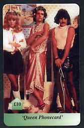 Telephone Card - Queen £10 phone card #2 showing the group in drag, stamps on pops      entertainments    music   