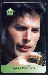 Telephone Card - Queen £10 phone card #3 showing Freddie Mercury, stamps on pops      entertainments    music   