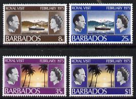 Barbados 1975 Royal Visit set of 4 unmounted mint, SG 506-09, stamps on royalty, stamps on ships, stamps on royal visit