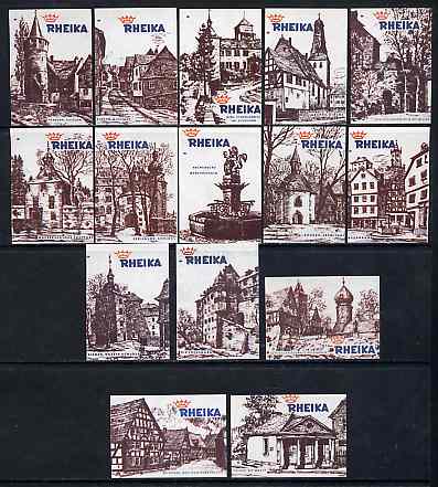 Match Box Labels - complete set of 15 Ancient Buildings superb unused condition (Rheika Match Co), stamps on buildings