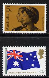 Australia 1970 Royal Visit set of 2 unmounted mint (SG 456-57), stamps on flags, stamps on royalty, stamps on royal visit