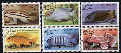 Afghanistan 1998 Fish complete perf set of 6 values, cto used*, stamps on , stamps on  stamps on fish