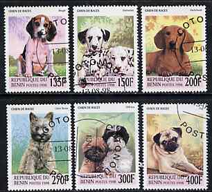 Benin 1998 Dogs complete perf set of 6 values very fine cto used*, stamps on dogs       cairn   pug    dachshund     beagle       shih tzu    dalmation