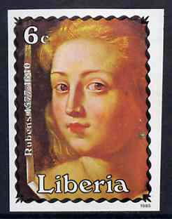 Liberia 1985 Paintings by Rubens 6c (Mirror of Venus) imperf pair from limited printing, unmounted mint SG 1612var*, stamps on arts    rubens, stamps on renaissance