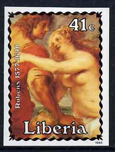 Liberia 1985 Paintings by Rubens 41c (Venus & Adonis) imperf pair from limited printing, unmounted mint SG 1616var*, stamps on arts    rubens    nudes, stamps on renaissance