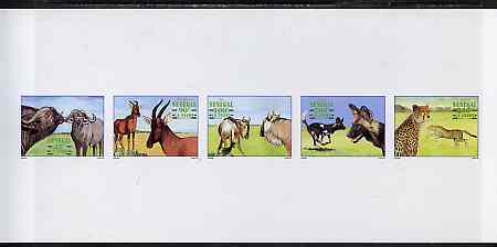 Senegal 1997 Animals complete set of 5 (Se-tenant strip) deluxe sheet on thin card, stamps on animals