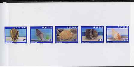 Senegal 1997 Shells complete set of 5 (Se-tenant strip) deluxe sheet on thin card, stamps on shells