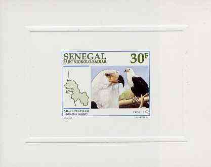 Senegal 1997 Eagle 30f from National Park set, deluxe sheet on sunken glossy card, stamps on eagle, stamps on birds, stamps on birds of prey, stamps on national parks, stamps on parks