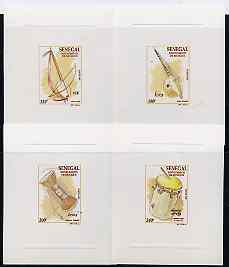 Senegal 1997 Musical Instruments complete set of 4 in deluxe sheets on sunken glossy card, stamps on music, stamps on musical instruments