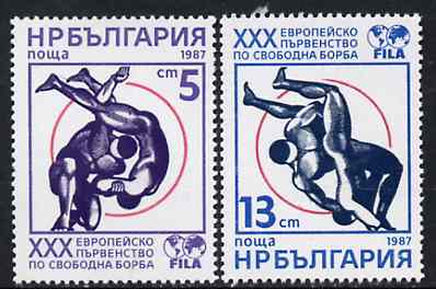 Bulgaria 1987 Freestyle Wrestling Championships unmounted mint set of 2, SG 3422-23, Mi 3563-64*, stamps on sport     wrestling