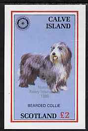 Calve Island 1998 Rotary Int opt in silver on 1984 Rotary - Bearded Collie imperf deluxe sheet (Â£2 value) unmounted mint, stamps on animals  dogs  rotary   collie