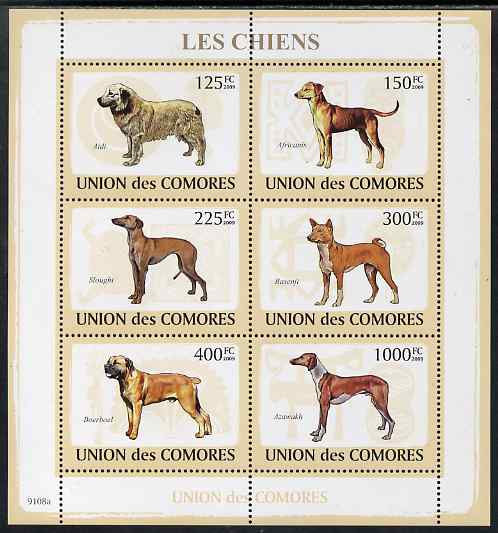Comoro Islands 2009 Dogs perf sheetlet containing 6 values unmounted mint, stamps on dogs