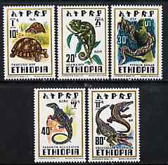 Ethiopia 1976 Reptiles set of 5 unmounted mint, SG 1007-11*, stamps on reptiles    snakes    chameleons     tortoise     lizards     crocodile, stamps on snake, stamps on snakes, stamps on 