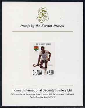 Ghana 1984 Field-Hockey 2c30 (ex Los Angeles Olympic Games set) imperf proof mounted on Format International proof card, as SG 1106, stamps on , stamps on  stamps on sport, stamps on field hockey