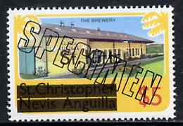St Kitts 1980 Brewery $5 from opt'd def set, additionally opt'd SPECIMEN, as SG 40A unmounted mint, stamps on drink    alcohol, stamps on beer