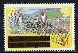St Kitts 1980 Cotton Picking $1 from opt'd def set, additionally opt'd SPECIMEN, as SG 39A unmounted mint, stamps on cotton    textiles