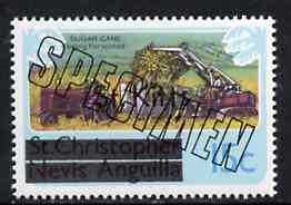 St Kitts 1980 Sugar Cane Harvesting 15c from optd def set, additionally optd SPECIMEN, as SG 32A unmounted mint, stamps on sugar    agriculture    tractor