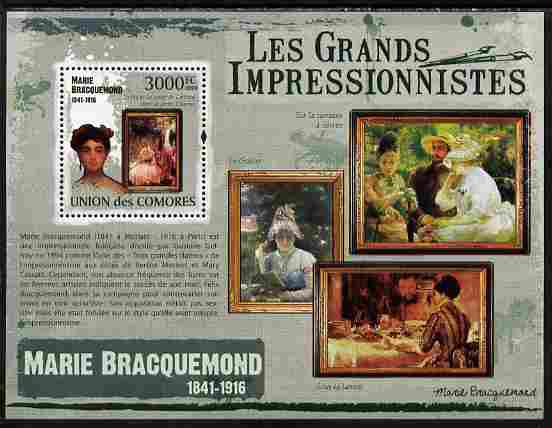 Comoro Islands 2009 The Impressionists - Marie Bracquemond perf souvenir sheet unmounted mint, stamps on arts