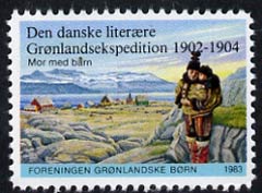 Cinderella - Greenland 1983 label commemorating the 1903-04 Den danske Expedition showing Mor Med barn base camp unmounted mint*, stamps on explorers     polar