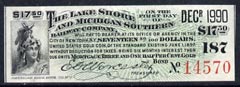 Cinderella - United States $17.50 Interest coupon for The Lake Shore & Michigan Southern Railway Company Gold Bond, stamps on cinderellas        railways