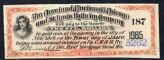 Cinderella - United States $20 Interest coupon for The Cleveland, Cincinnati, Chicago & St Louis Railway Company Mortgage Bond, stamps on cinderellas        railways