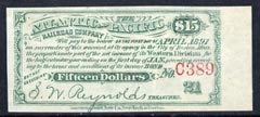 Cinderella - United States $15 Interest coupon for The Atlantic & Pacific Railroad Company Interest Bond, stamps on cinderellas        railways
