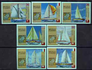 Equatorial Guinea 1973 Atlantic Regatta imperf set of 7 on green paper complete unmounted mint, Mi A200-206*, stamps on , stamps on  stamps on yachts    sailing