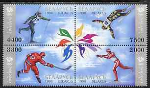 Belarus 1998 Nagano Winter Olympic games se-tenant block of 4 unmounted mint, stamps on sport    olympics    skiing     ice hockey